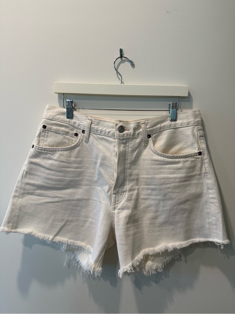 Agolde White Frayed Hem Denim Shorts